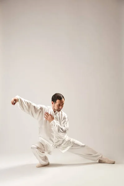 Maestro Mayor Practicando Qong Taijiquan Estudio Ejercicio Respiración Movimientos Arte — Foto de Stock