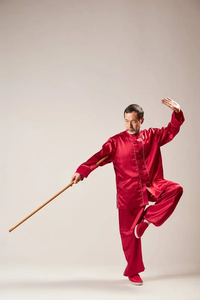 Maestro Mayor Practicando Qong Taijiquan Estudio Ejercicio Respiración Movimientos Arte —  Fotos de Stock