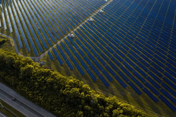 Aerial Top View Solar Panels Power Plant Modern Technology Climate — Stock Photo, Image