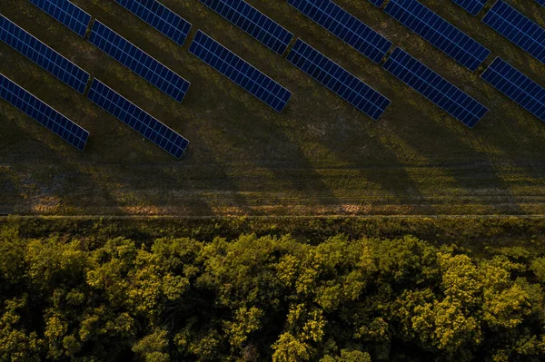 Aerial Top View Solar Panels Power Plant Modern Technology Climate — Stock Photo, Image