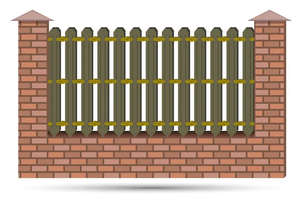 Ziegelzaun Vektor Illustration isoliert auf weißem Hintergrund mit metallischen — Stockvektor