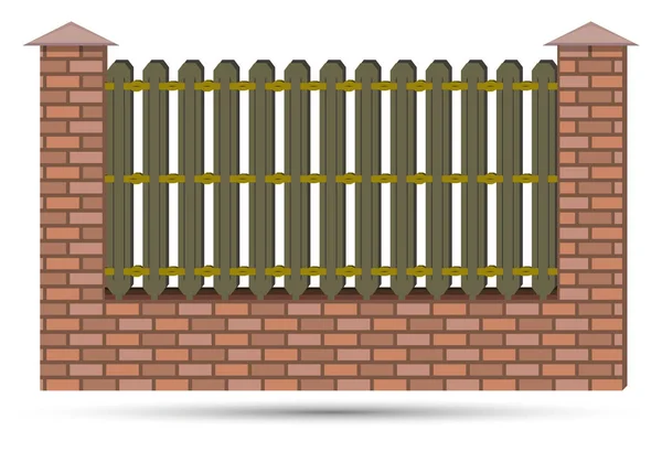 Illustration vectorielle de clôture en brique isolée sur fond blanc avec métal — Image vectorielle