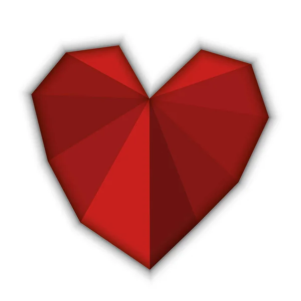 Red heart made from triangles with shade around. Vector illustration. — Stock Vector