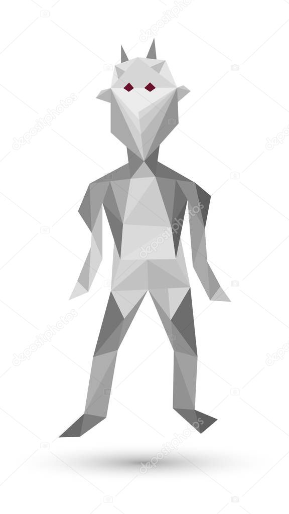 Vector realistic illustration of the grey robot who mades from trianghles. Idolsyrd on white background. Vector illustration