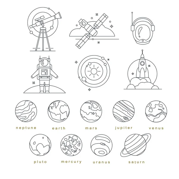 Conjunto Iconos Línea Espacial — Vector de stock