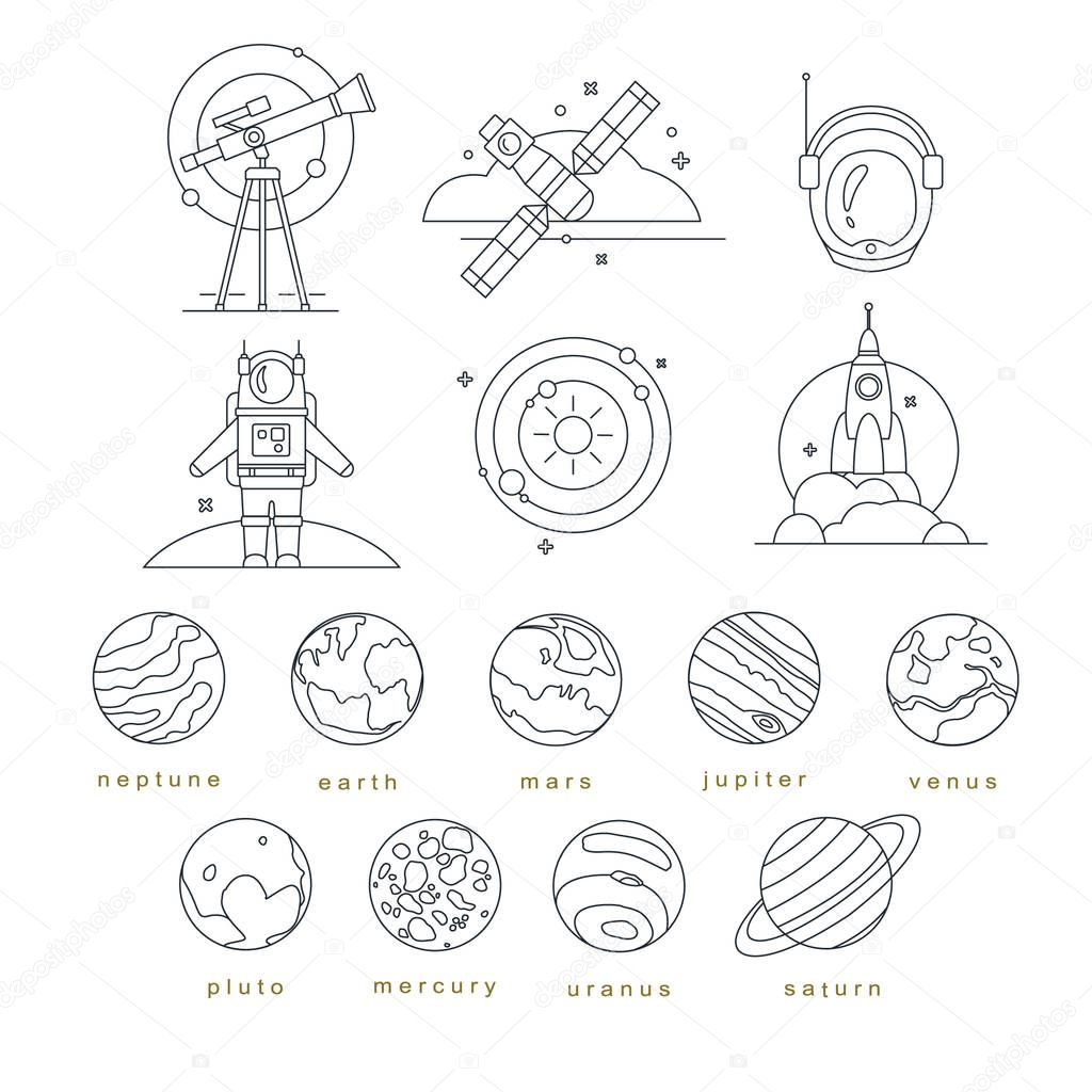 Space line icons set