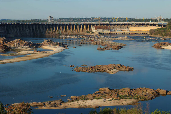 Dam and River Landscape A View of the Structures and Natural Surroundings. High quality photo