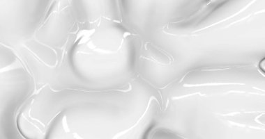 Sıvı soyut beyaz arkaplan. Pürüzsüz, parlak dokusu 3 boyutlu. Cazibeli ipek arka plan animasyonu. 3B illüstrasyon