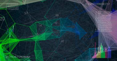 düşük çokgen beyin 3D model siyah arkaplan üzerinde animasyon numaraları ve diyagramlar 3D illüstrasyon