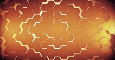 Soyut geometrik altın altıgen duvar dokusu. 3 boyutlu görüntüleme. 3B illüstrasyon