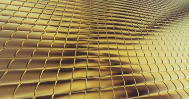 Altın folyo döşeme dokusu arka planı. Dijital 3D yüzey. 3B illüstrasyon