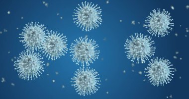 Coronavirus hücreleri. Mikroskop altında solunum enfeksiyonlarına neden olan bir grup virüs. 3B görüntüleme 3D illüstrasyon