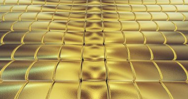Altın folyo döşeme dokusu arka planı. Dijital 3D yüzey. 3B illüstrasyon