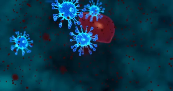 Coronavirus Cells Animation Group Viruses Cause Respiratory Infections Microscope Rendering — Stock Photo, Image