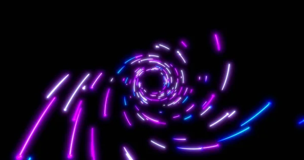 发光的霓虹灯线隧道 紫色的彩灯 太空中的荧光紫外线灯 无缝3D渲染背景 虚拟现实设计3D渲染 3D插图 — 图库照片