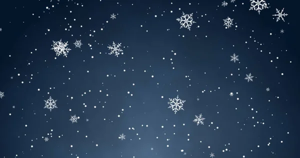 Білі Конфетті Сніжинки Вогні Бокі Світлі Світла Синьому Різдвяному Фоні — стокове фото