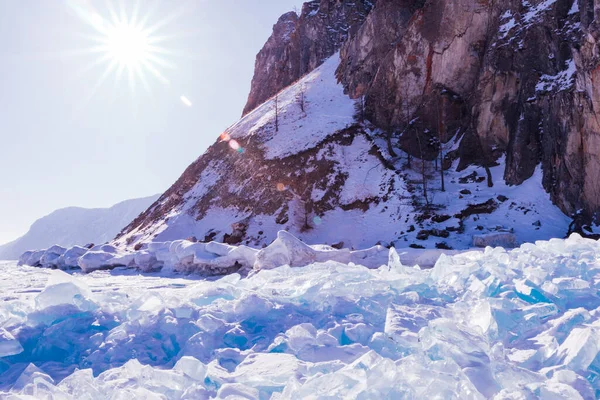 Espectacular Paisaje Invernal Hielo Invierno Largo Orilla — Foto de Stock