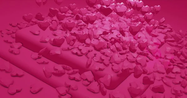 ロマンチックなかわいい落下多角形の心 バレンタインデー 結婚式の背景 3Dレンダリング3Dイラスト — ストック写真