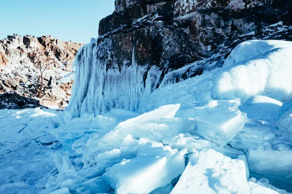 Espectacular Paisaje Invernal Hielo Invierno Largo Orilla — Foto de Stock