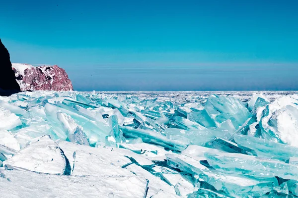 Derretimiento Grietas Hielo Fondo Invierno Ártico Hielo Invierno Largo Orilla — Foto de Stock