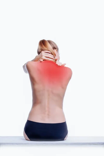 Young Woman Having Pain Back Shoulders Neck Health Care Concept — Stock Photo, Image