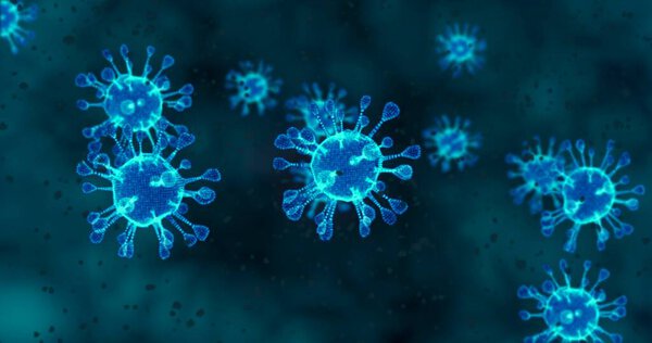 Coronavirus cells. Animation group of viruses that cause respiratory infections under the microscope. 3D rendering, 3D illustration