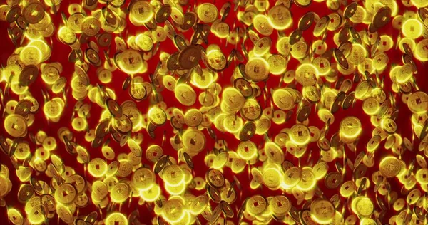 Altın Çin Paraları Kırmızı Yeni Yıl Arkaplanı — Stok fotoğraf