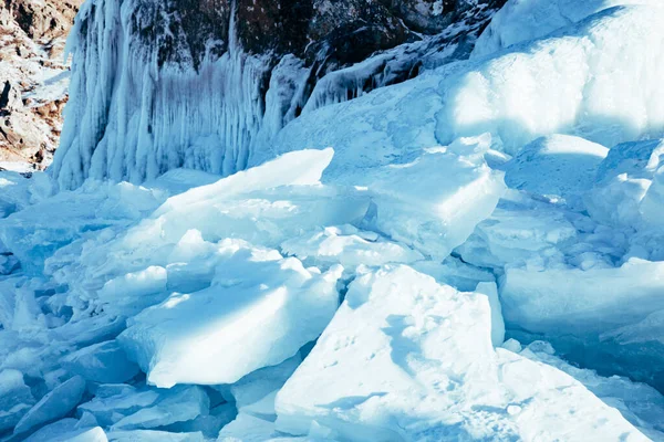 Paysage Hivernal Spectaculaire Glace Hivernale Long Rivage — Photo