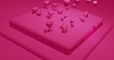 Pembe şirin çokgen kalpler. Sevgililer Günü. olay arkaplanı. 3B çevrilebilir canlandırma 4k
