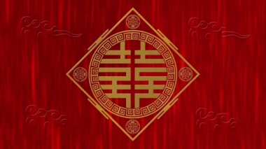 Ay Yeni Yılı, Bahar Festivali arka planı Çifte Mutluluk, sembol, bulutlar, ışıldayan yıldızlar. Etkinlik için Çin 'in yeni yıl kırmızı kağıt arka planı. 3 boyutlu canlandırma yapılıyor. Kusursuz döngü 4k video