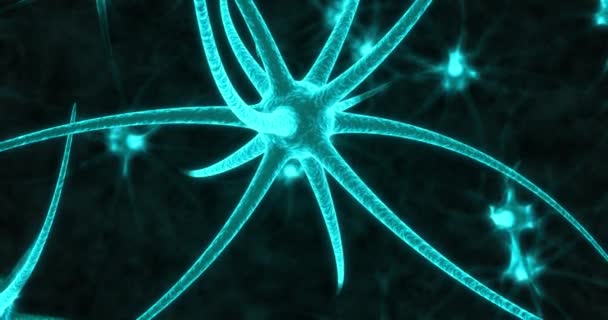 Neon neuron cells on the black background. Lopable animation 4k. — Stock Video