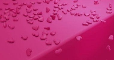 Pembe şirin çokgen kalpler. Sevgililer Günü. olay arkaplanı. 3B canlandırma 4k