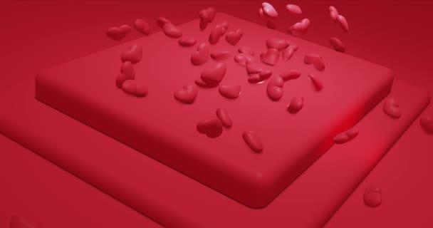 Glamour rojo cayendo corazones poligonales. Día de San Valentín. fondo del evento. Representación 3D animación loopable 4k — Vídeo de stock