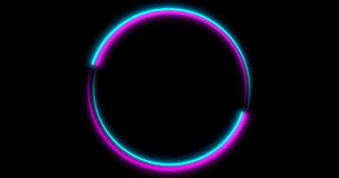 LED çerçeve ekranlı Neon Circle arka planı. Floresan soyut mavi, mor renk. döngülü animasyon 4k.