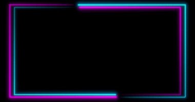 LED çerçeve ekranlı neon arkaplan. Floresan soyut mavi, mor renk. döngülü animasyon 4k.