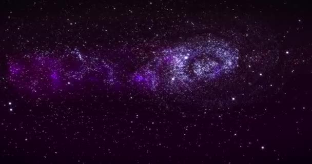 딥 스페이스의 은하. 나선 은하, 우리 은하의 애니메이션입니다. 우주에서 별의 들판 과 성운을 지나며 날아가 다 보면 나선 형 은하가 모습을 드러냅니다 . 3D 렌더링으로 요. — 비디오