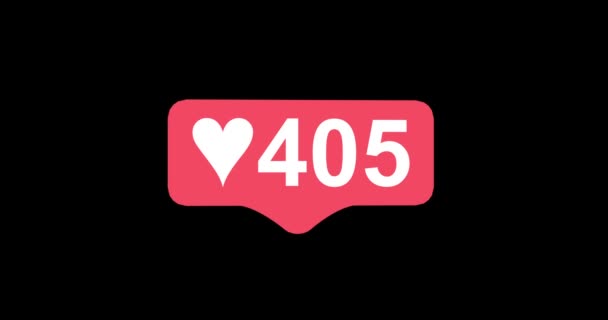 Social media contador de corazón rojo, muestra le gusta con el tiempo en el fondo negro. Pulsa Like Button Animated 4K. Renderizado 3D — Vídeos de Stock