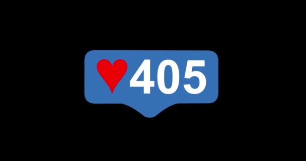 Social media contador de corazón rojo, muestra le gusta con el tiempo en el fondo negro. Pulsa Like Button Animated 4K. Renderizado 3D — Vídeos de Stock