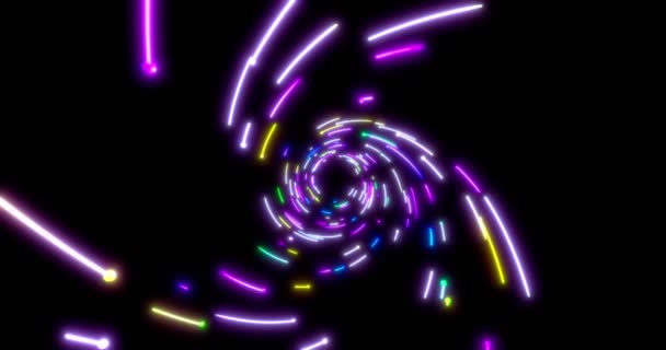 Túnel de líneas de neón brillante. Iluminación de color rosa rojo azul y violeta. Inconsútil bucle 4k fondo para la red, big data, centro de datos, servidor, Internet, velocidad. Renderizado 3D . — Vídeos de Stock