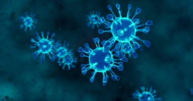 Coronavirus hücreleri. Mikroskop altında solunum enfeksiyonlarına neden olan bir virüs grubu. 3B görüntüleme döngüsü 4k