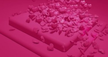 Romantik cazibe çokgen kalplere düşüyor. Sevgililer Günü. Düğün geçmişi. 3B çevrilebilir canlandırma 4k