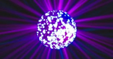 Parıldayan disko topu ve lazer ışını ile Neon Blue arka planı. Ağ, dijital olay, parti, gece kulübü için kusursuz 4k animasyonu.