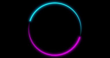 LED çerçeve ekranlı Neon Circle arka planı. Floresan soyut mavi, mor renk. döngülü animasyon 4k.