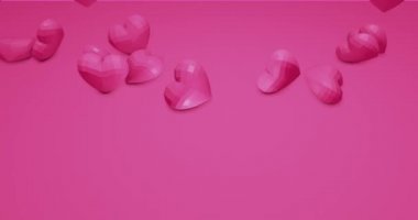 Romantik şirin düşen çokgen kalpler. Sevgililer Günü. Düğün geçmişi. 3B canlandırma 4k