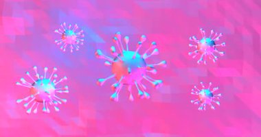 Coronavirus hücreleri COVID-19. Renkli neon animasyon. Grup koronavirüsünün yayılması. 3B görüntüleme döngüsü 4k