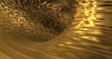 Altın sıvı metalik arka plan. Cazibeli saten dokusu 3D görüntüleme döngüsü 4k. Sihirli Mutlu yıllar animasyonu.