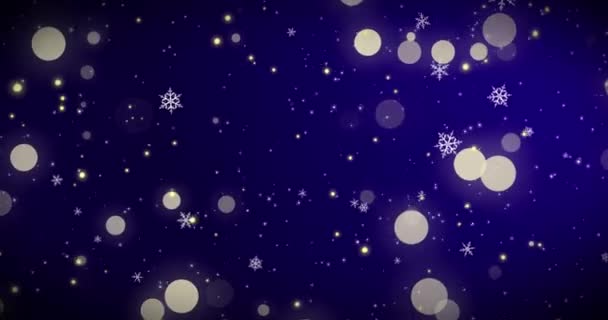 青いメリークリスマスの背景には 金色のコンフェッティとボケのライトが光の線で照らされています 魔法のハッピー新年のテクスチャ 3Dレンダリング図 — ストック動画
