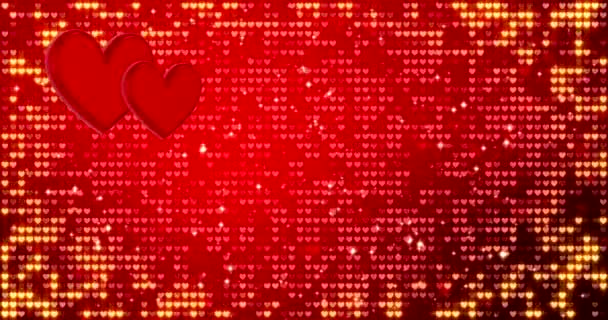 Romantic background with hearts and golden confetti. Happy valentines day or wedding. — Stock Video