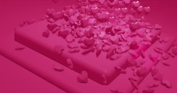 ロマンチックな魅力多角形の心の下落 バレンタインデー 結婚式の背景 3Dレンダリングループ可能なアニメーション — ストック動画