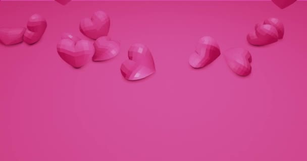 浪漫可爱的下落多边形心脏 情人节 婚事背景 3D渲染动画4K — 图库视频影像